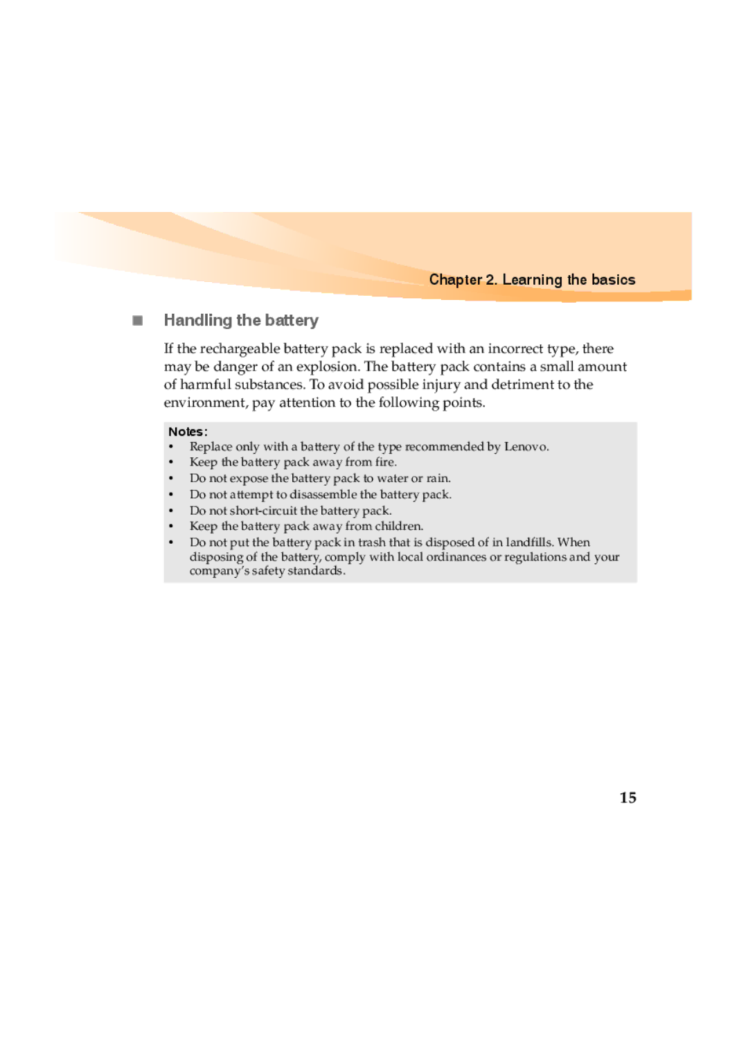 Lenovo Y460 manual „ Handling the battery 