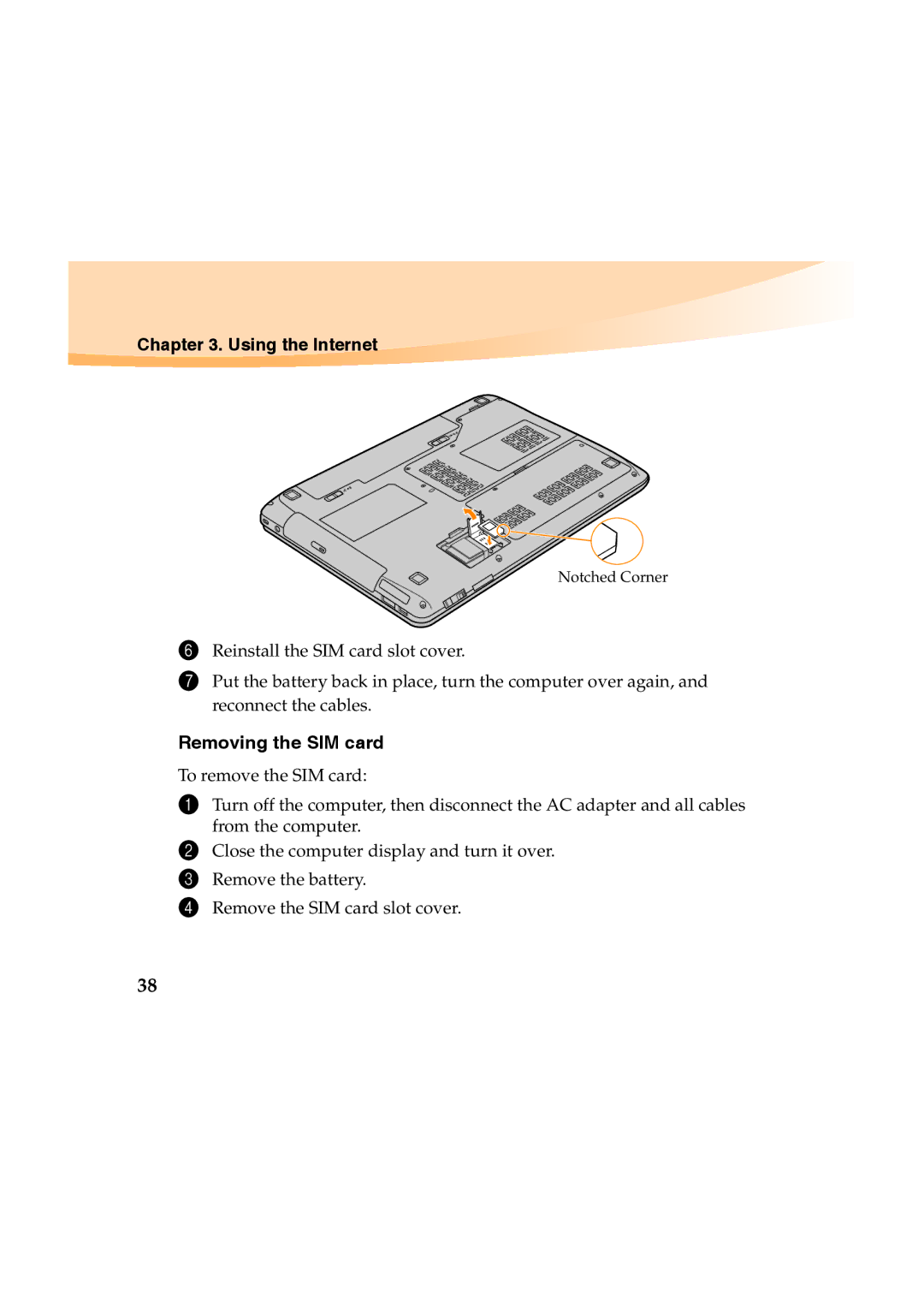 Lenovo Y460 manual Removing the SIM card 