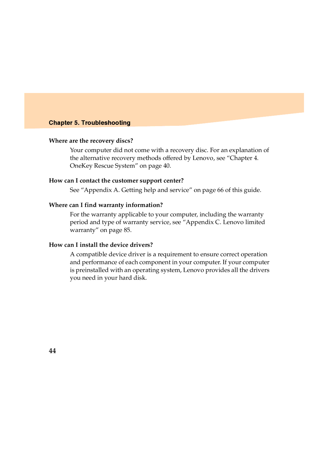 Lenovo Y460 manual Troubleshooting, Where are the recovery discs? 