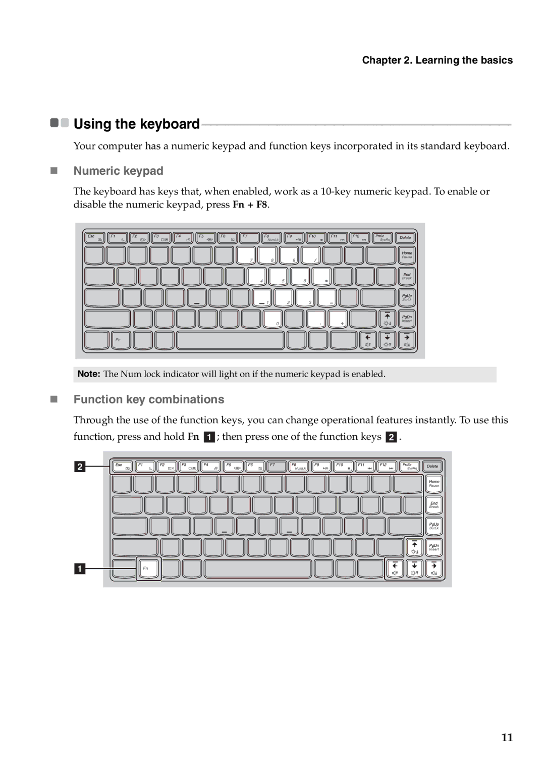 Lenovo Y471A manual „ Numeric keypad, „ Function key combinations 