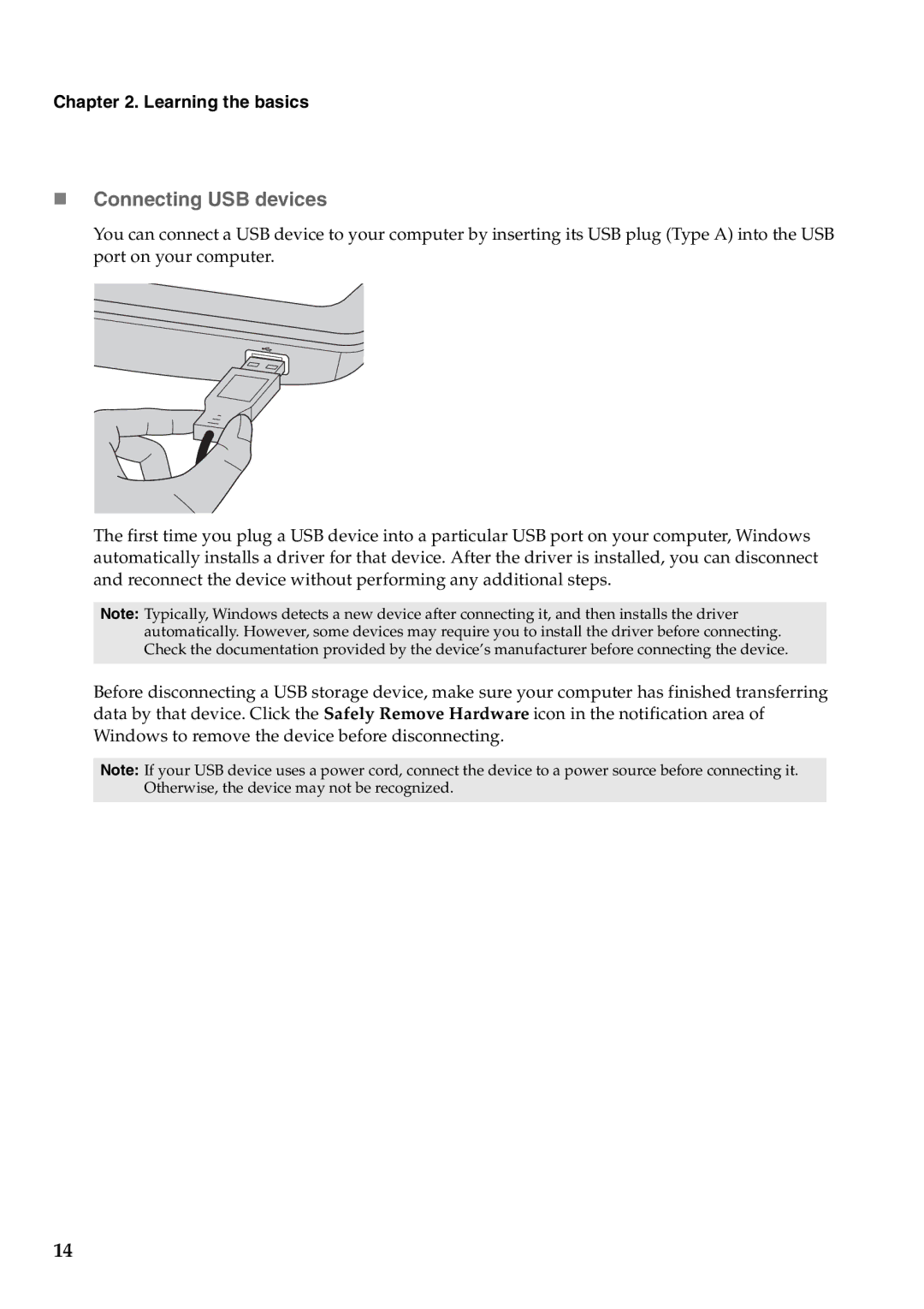 Lenovo Y471A manual „ Connecting USB devices 