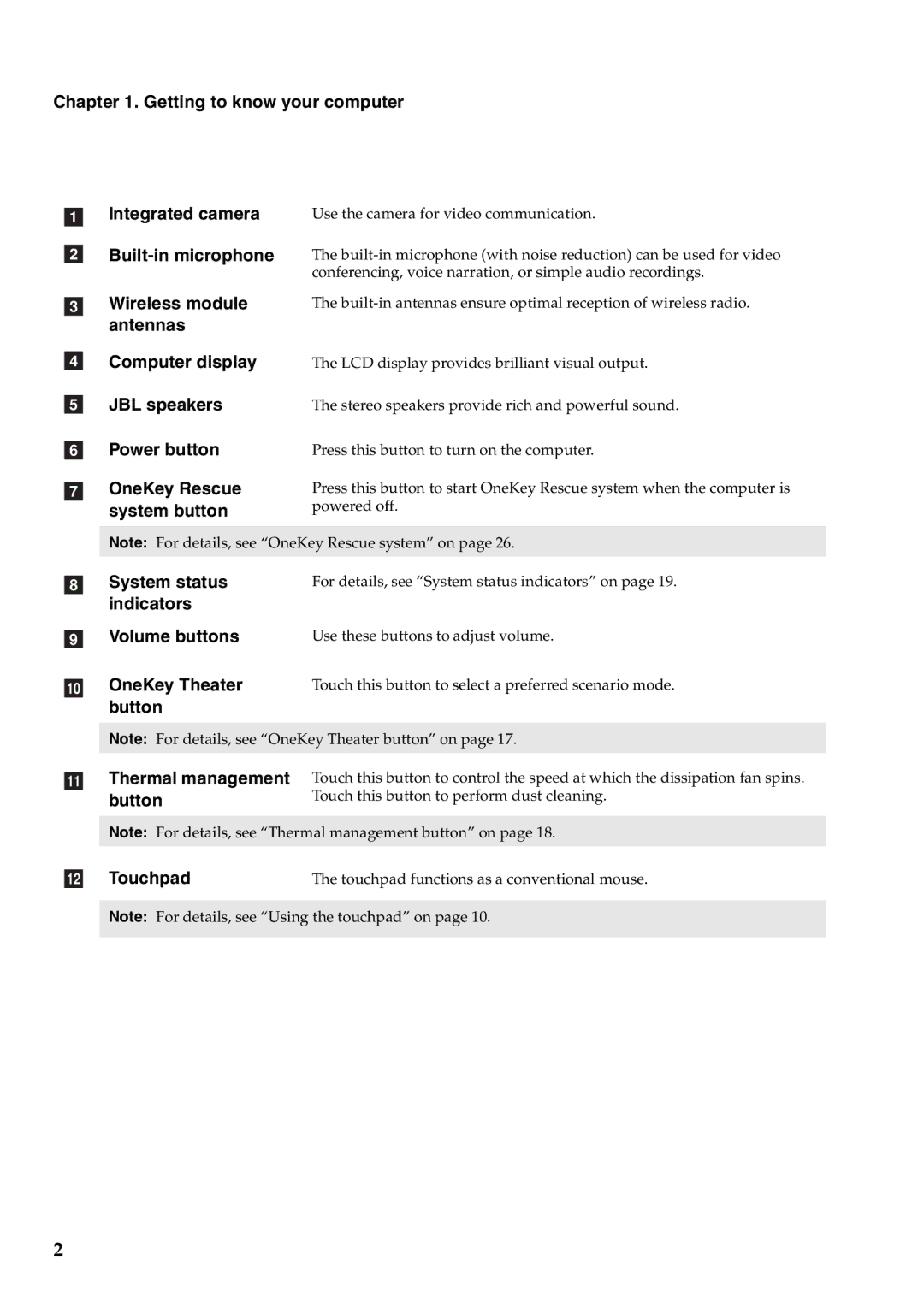 Lenovo Y471A Getting to know your computer, Wireless module, Antennas Computer display, JBL speakers, Power button, Button 