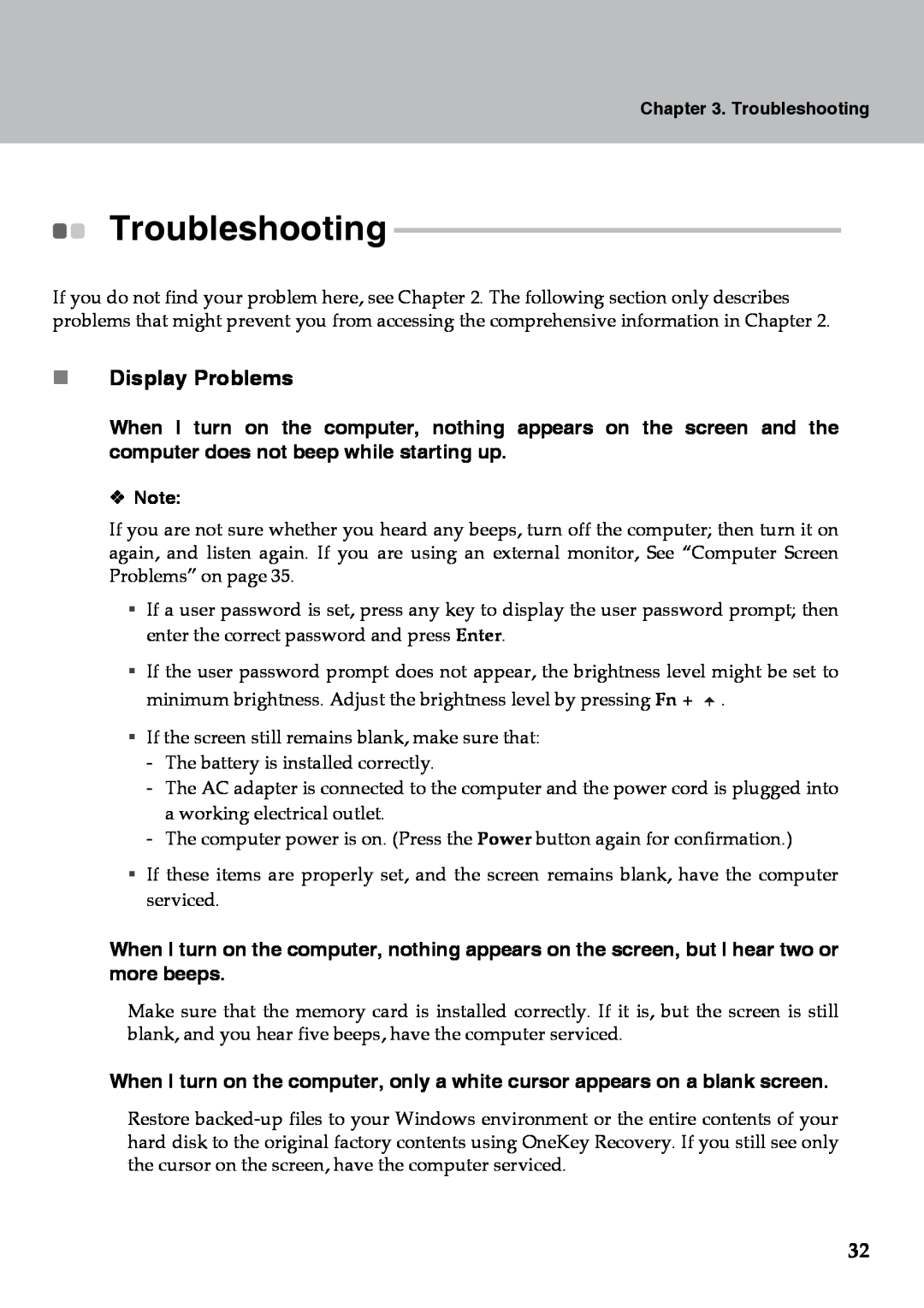 Lenovo Y510 warranty „ Display Problems, Troubleshooting 