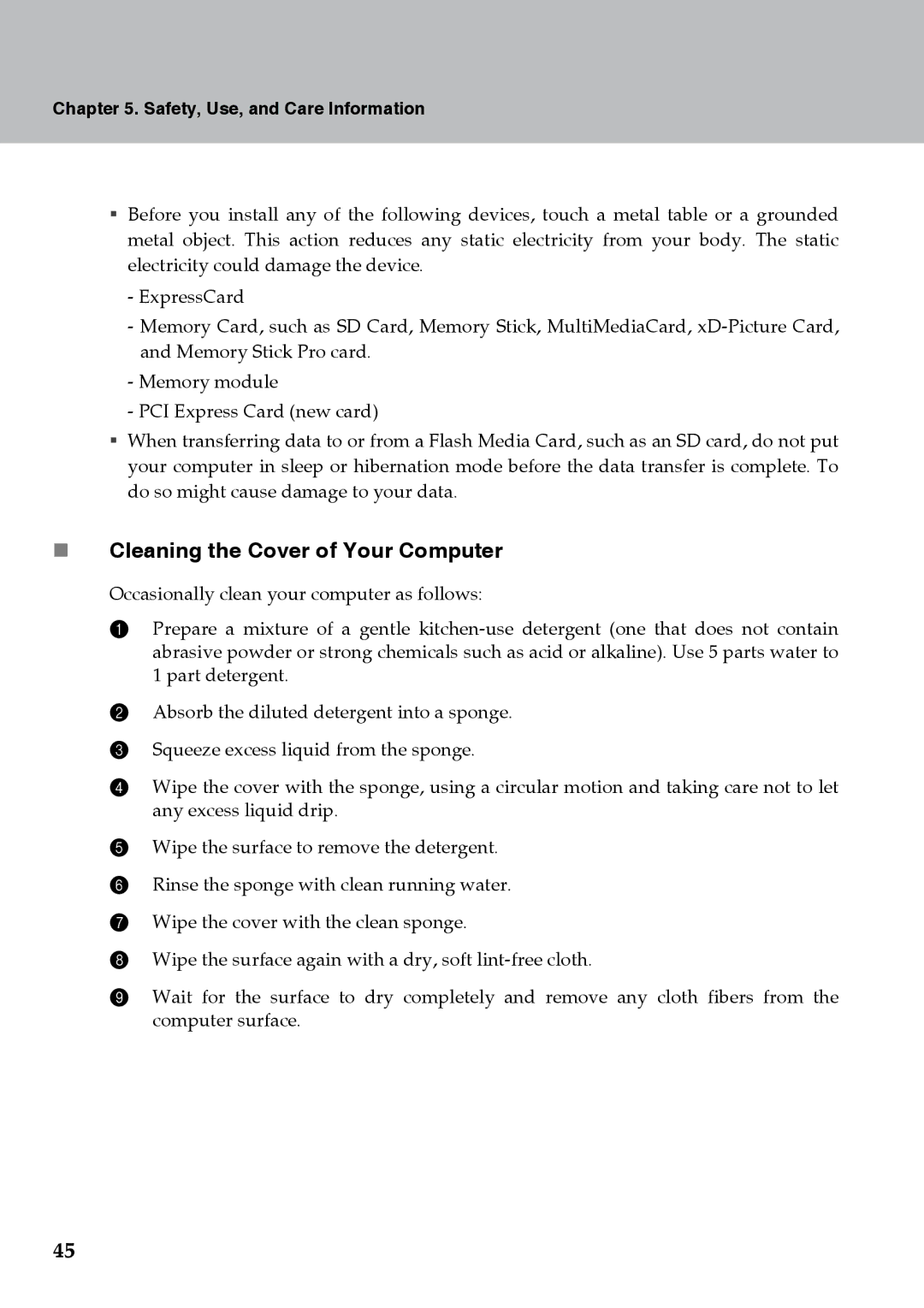 Lenovo Y510 warranty „ Cleaning the Cover of Your Computer 