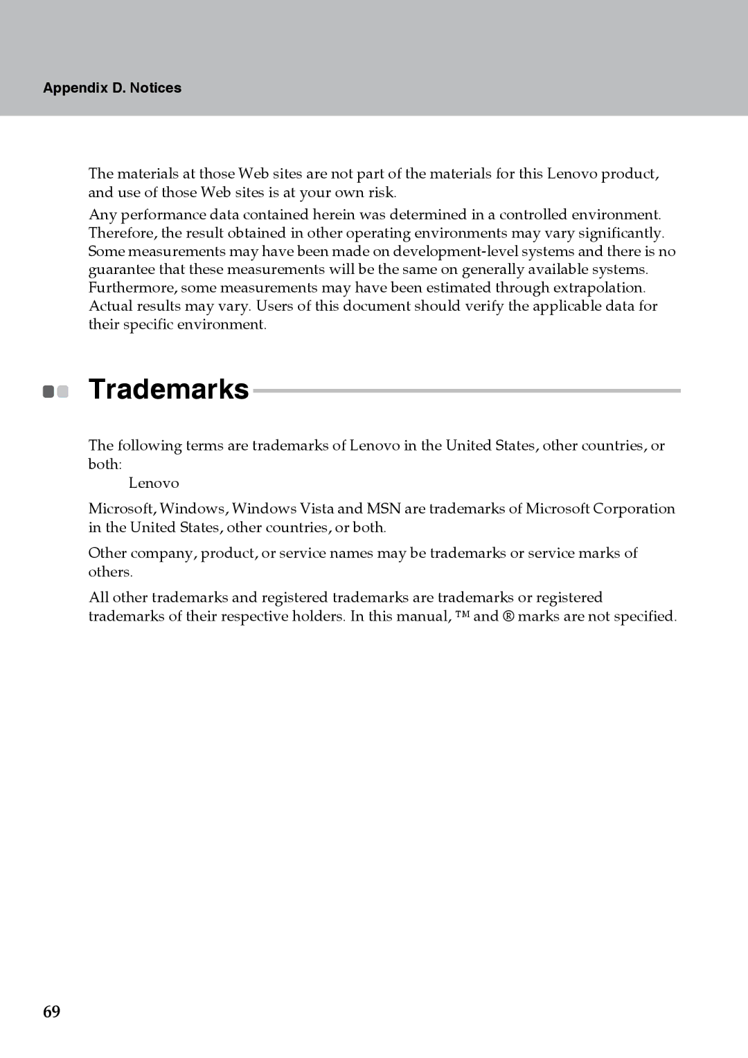 Lenovo Y510 warranty Trademarks 