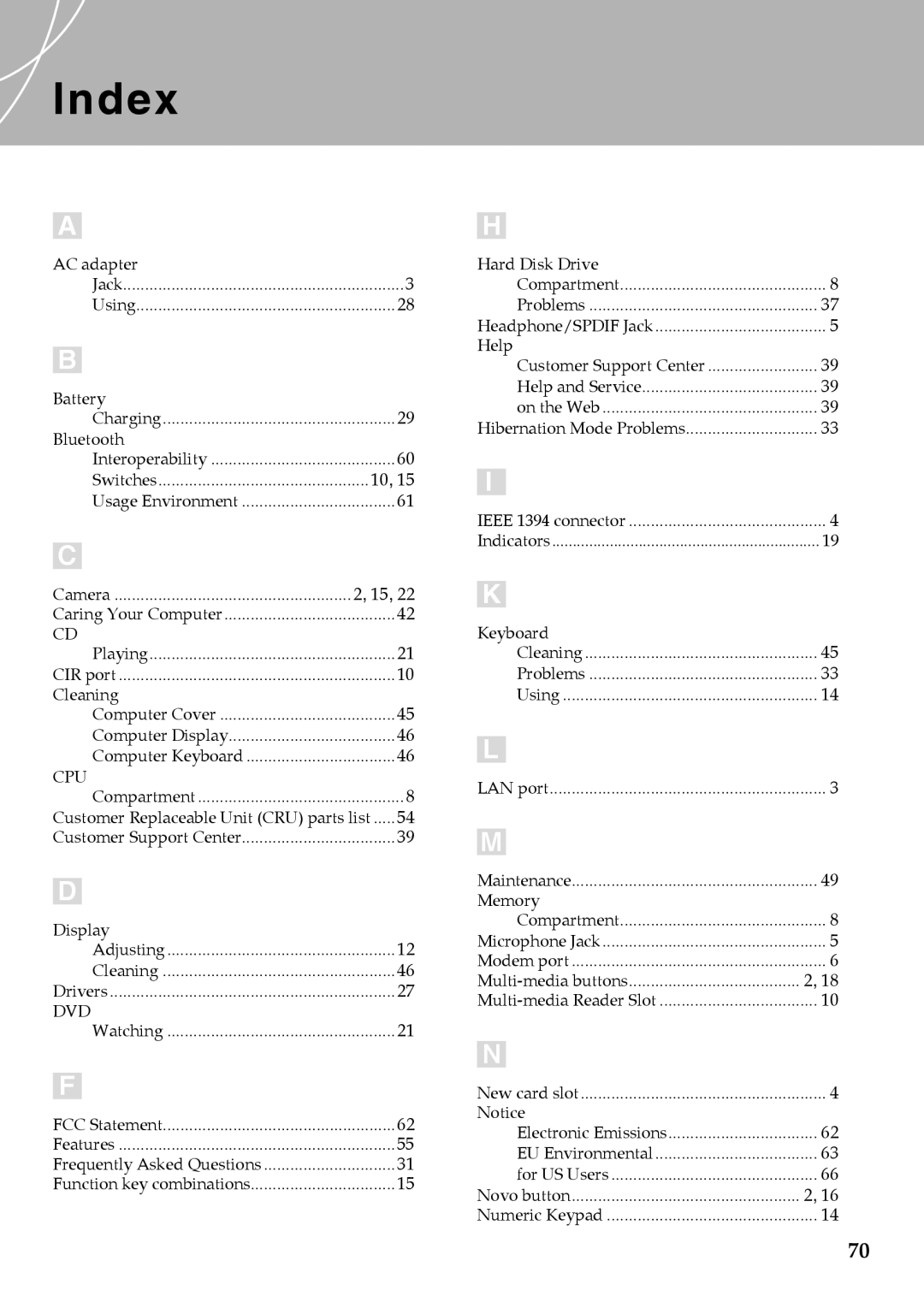 Lenovo Y510 warranty Index, Cpu 