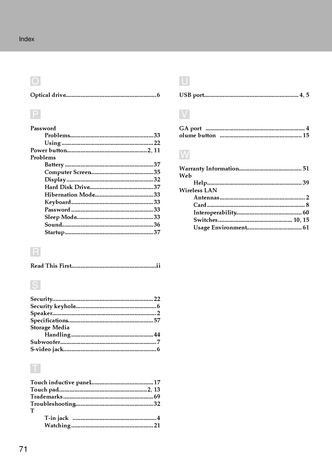 Lenovo Y510 warranty Index, Handling 