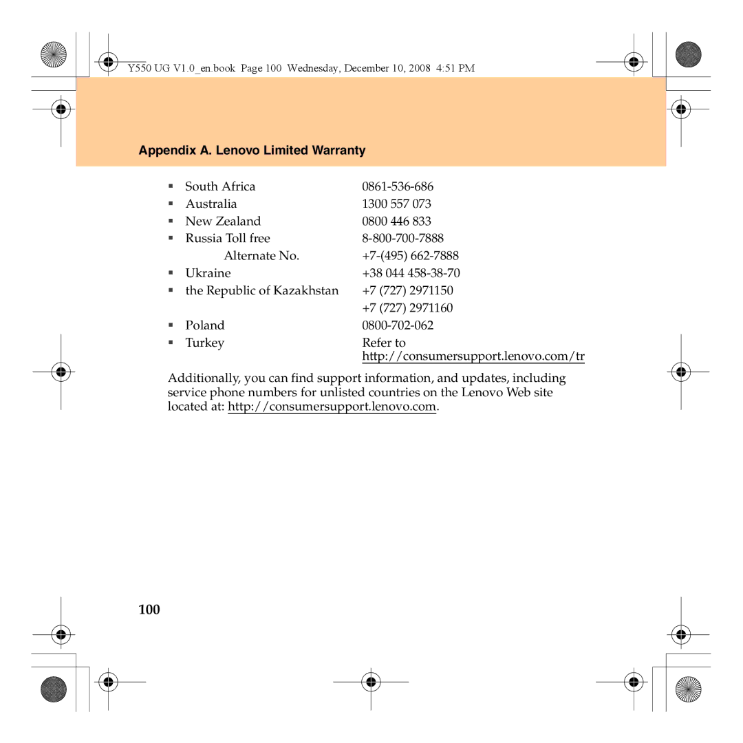 Lenovo Y550 manual 100 