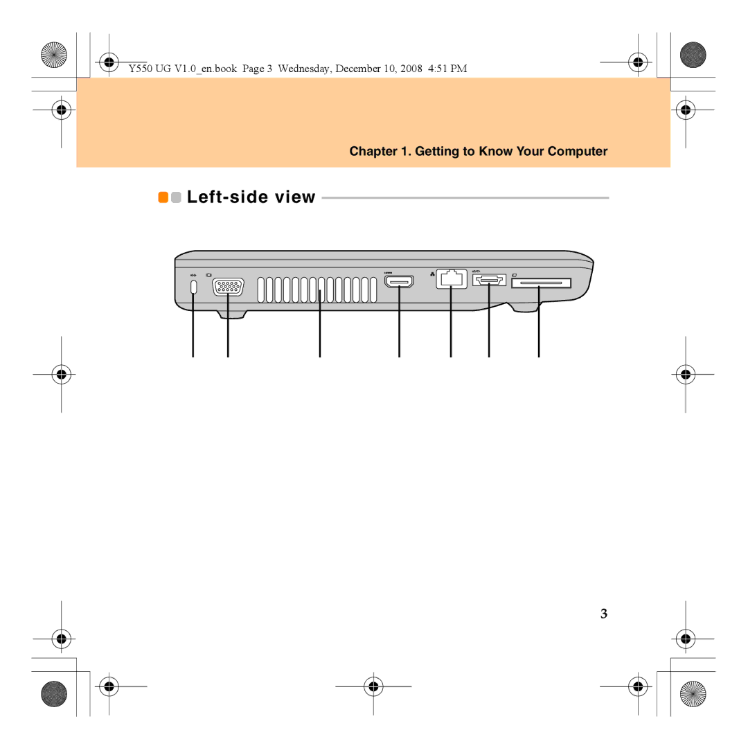 Lenovo Y550 manual Left-side view 