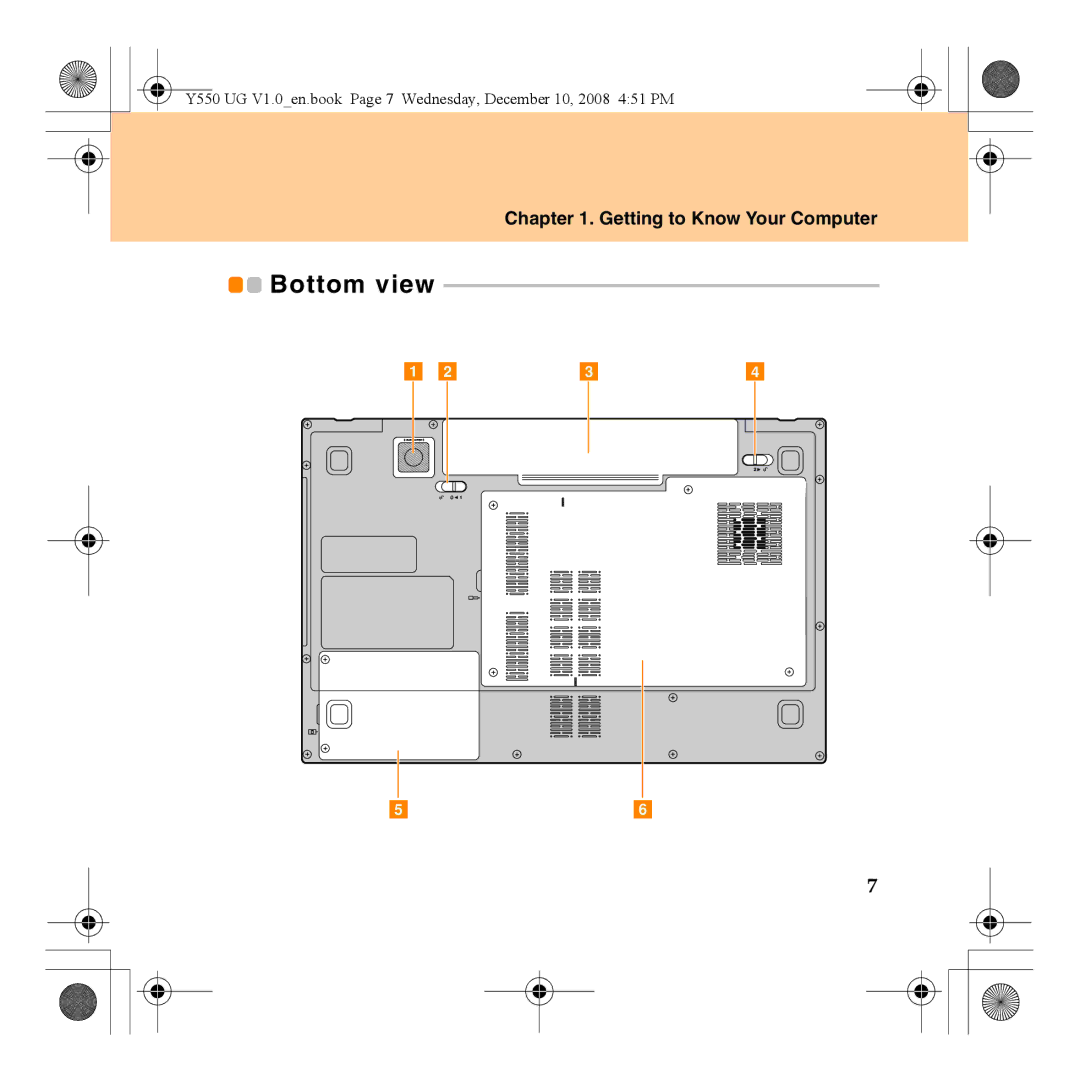 Lenovo Y550 manual Bottom view 