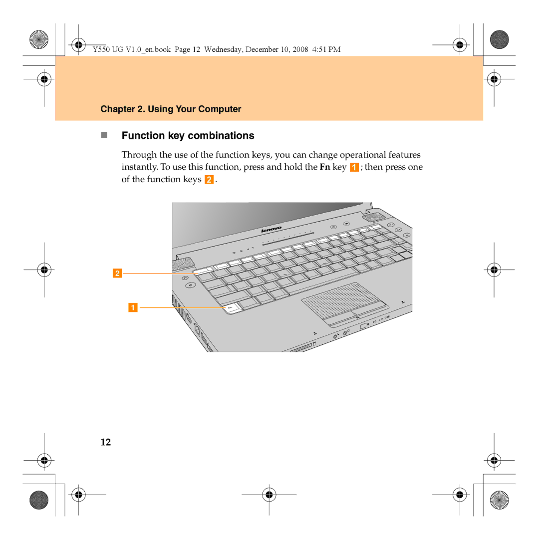 Lenovo Y550 manual „ Function key combinations 