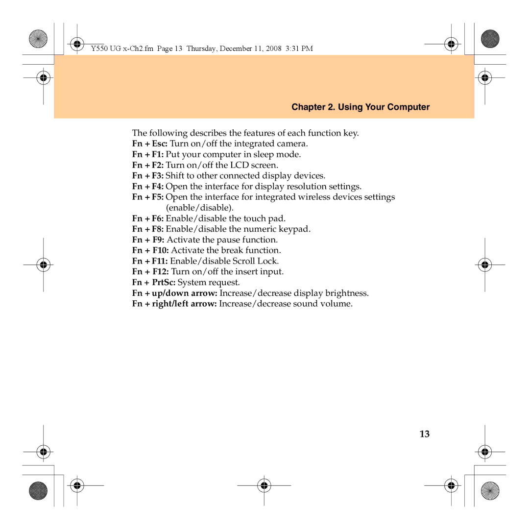 Lenovo manual Y550 UG x-Ch2.fm Page 13 Thursday, December 11, 2008 331 PM 