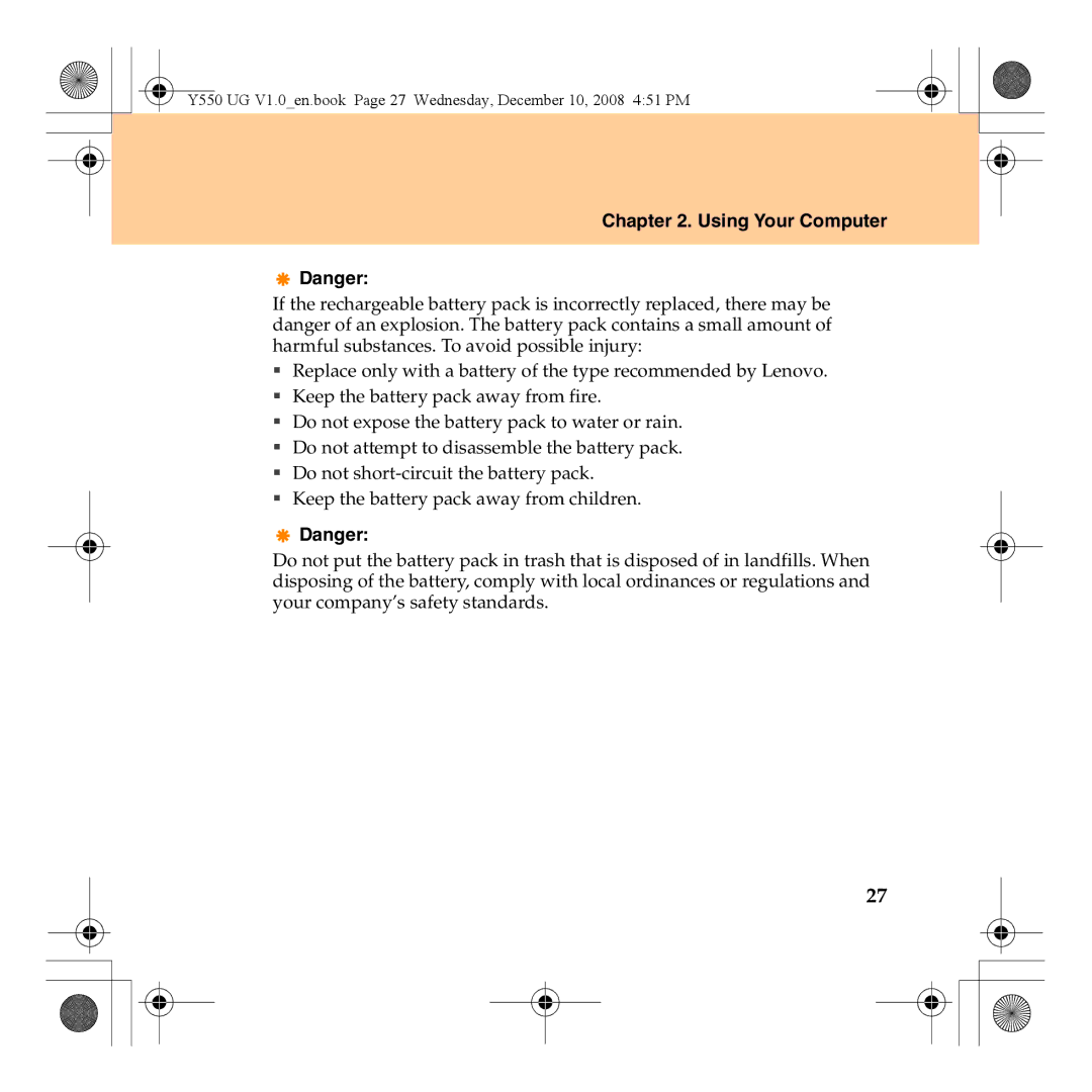 Lenovo Y550 manual Using Your Computer 