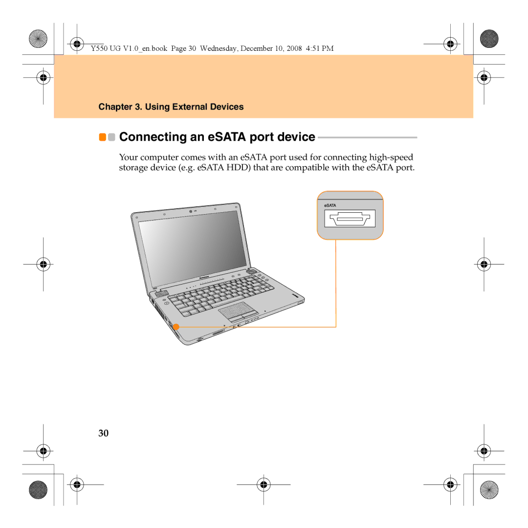 Lenovo Y550 manual Connecting an eSATA port device 