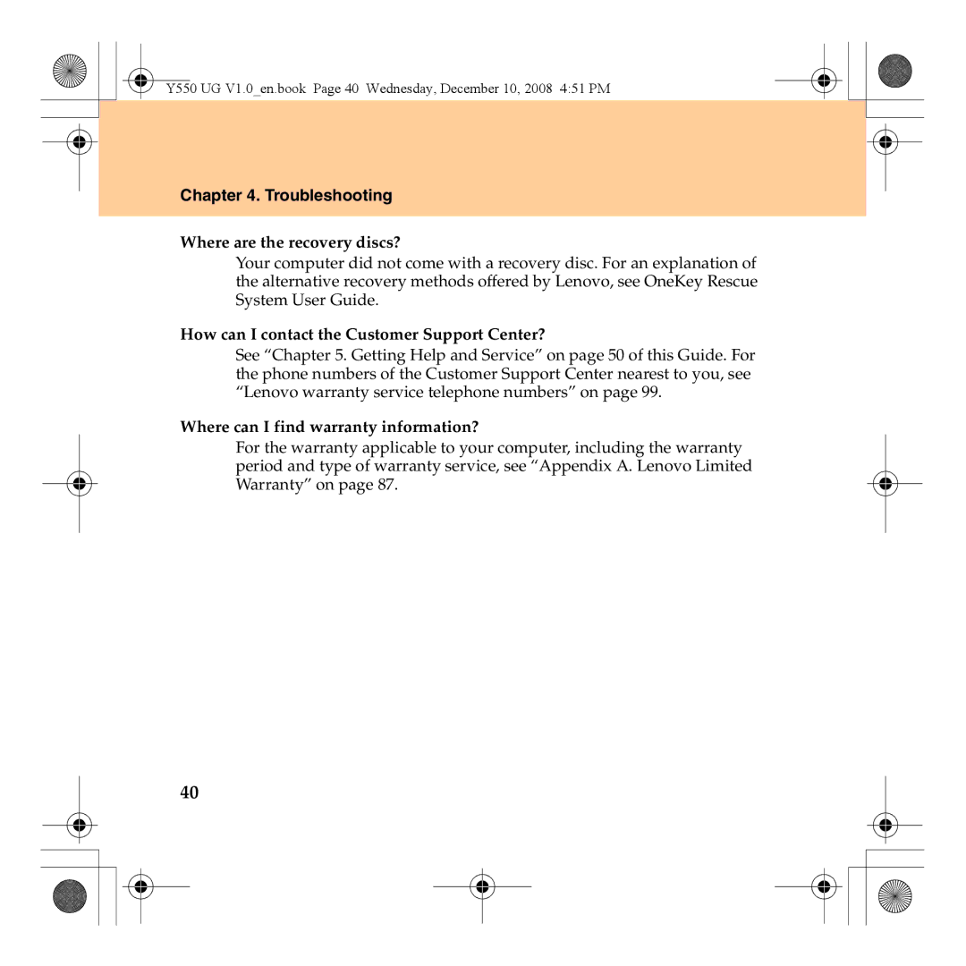 Lenovo Y550 manual Troubleshooting, Where are the recovery discs? 