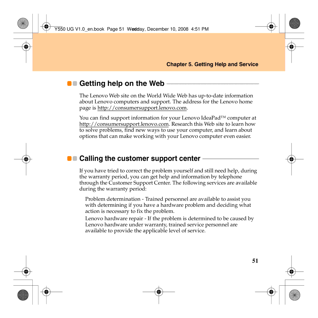 Lenovo Y550 manual Getting help on the Web, Getting Help and Service 