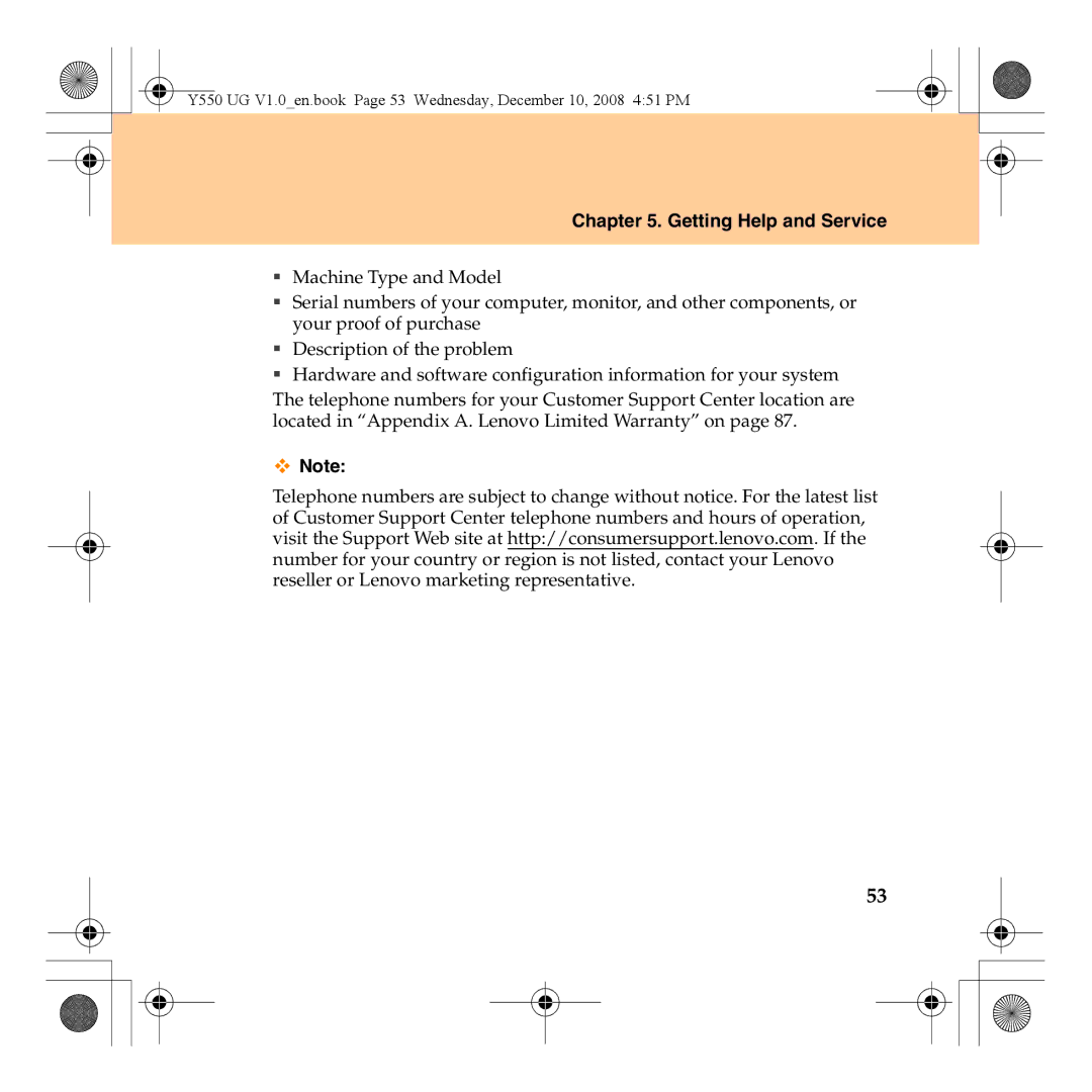 Lenovo Y550 manual Getting Help and Service 