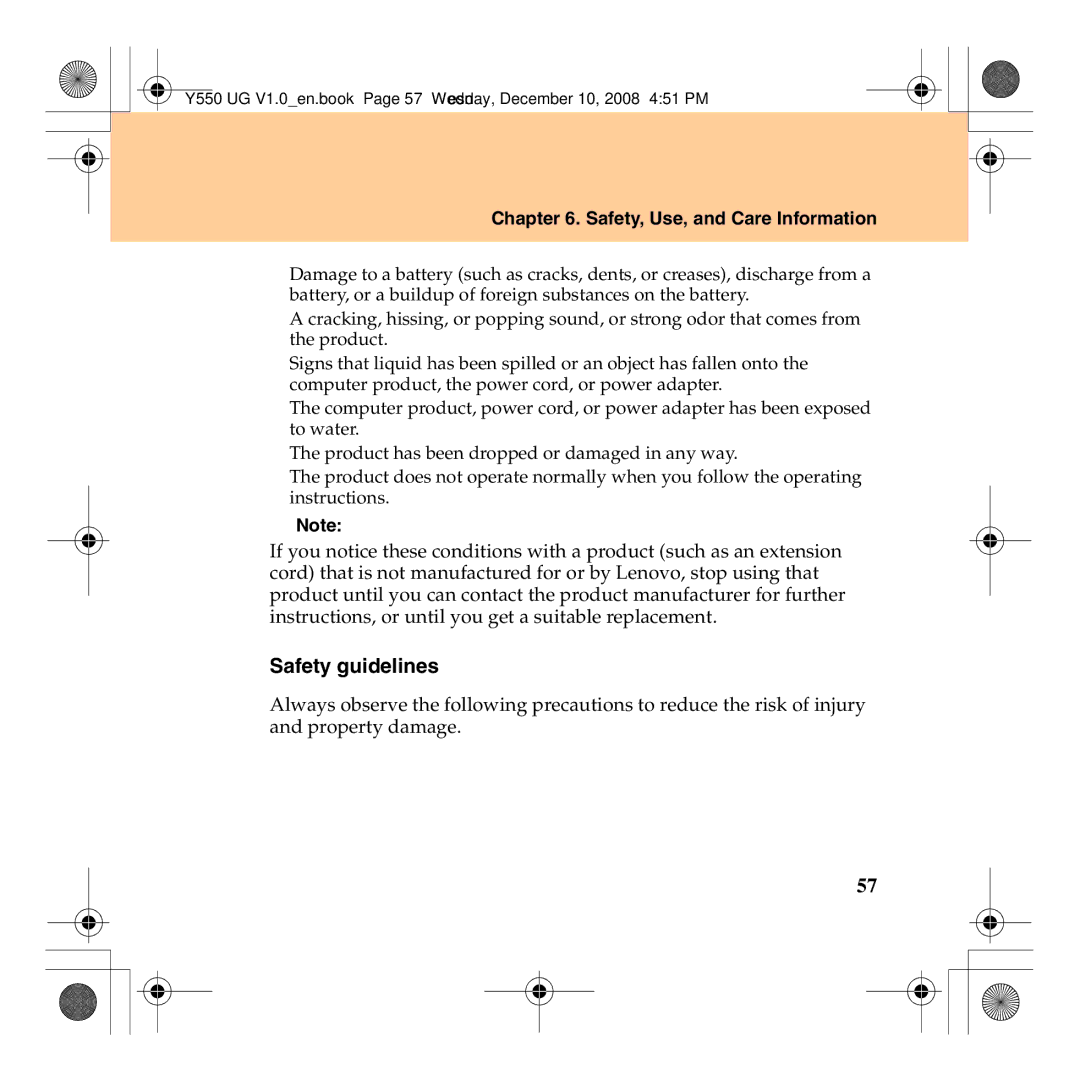 Lenovo Y550 manual „ Safety guidelines 