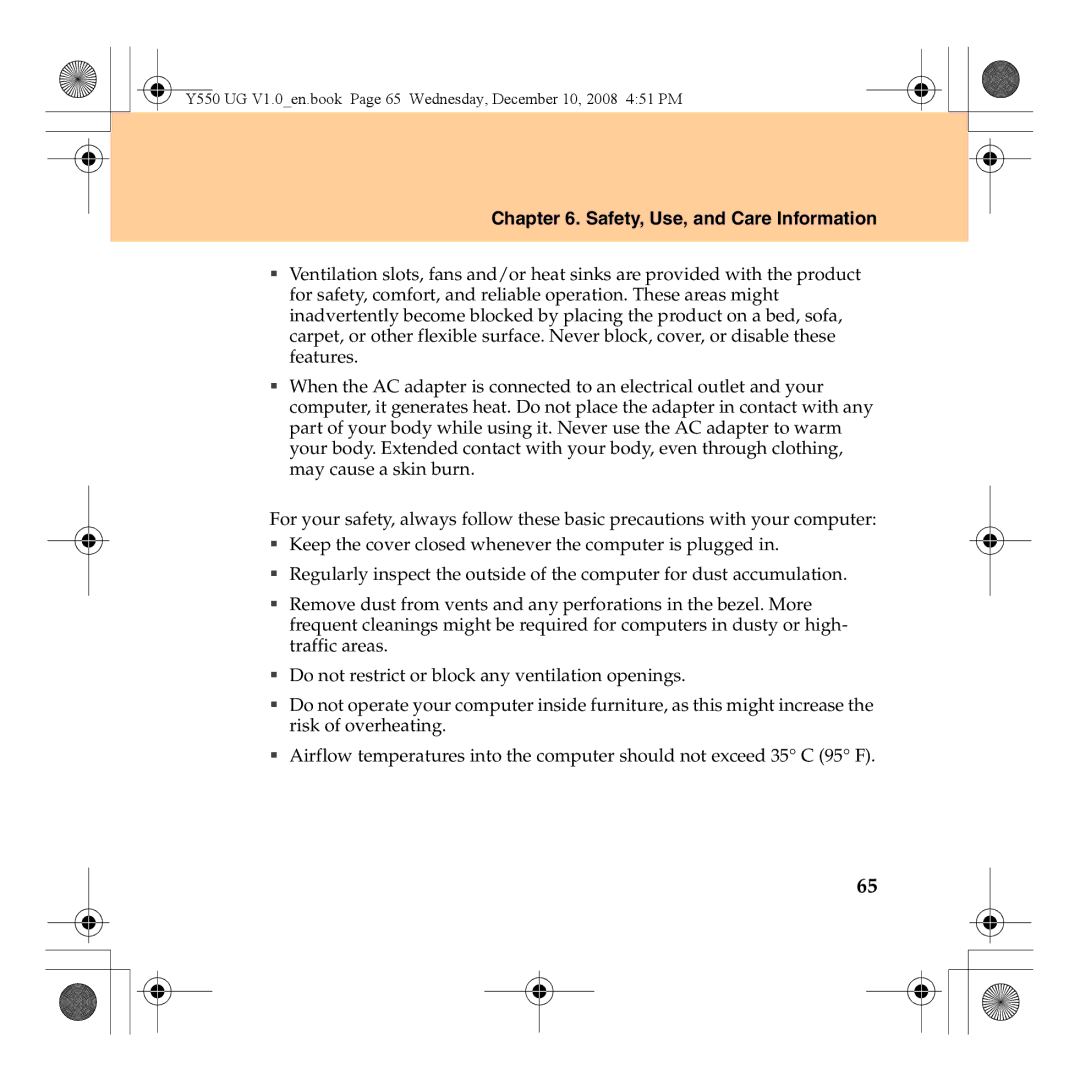 Lenovo Y550 manual Safety, Use, and Care Information 