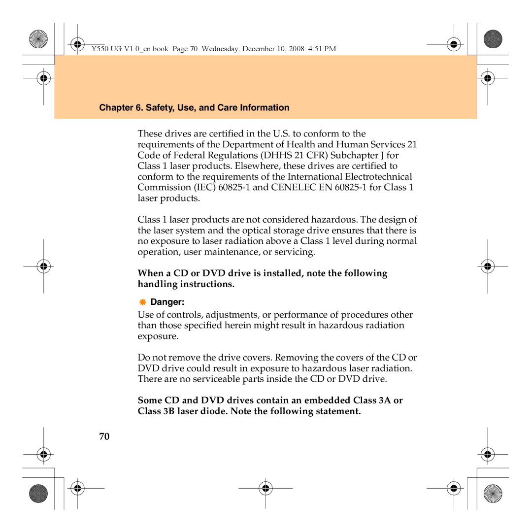 Lenovo Y550 manual Safety, Use, and Care Information 