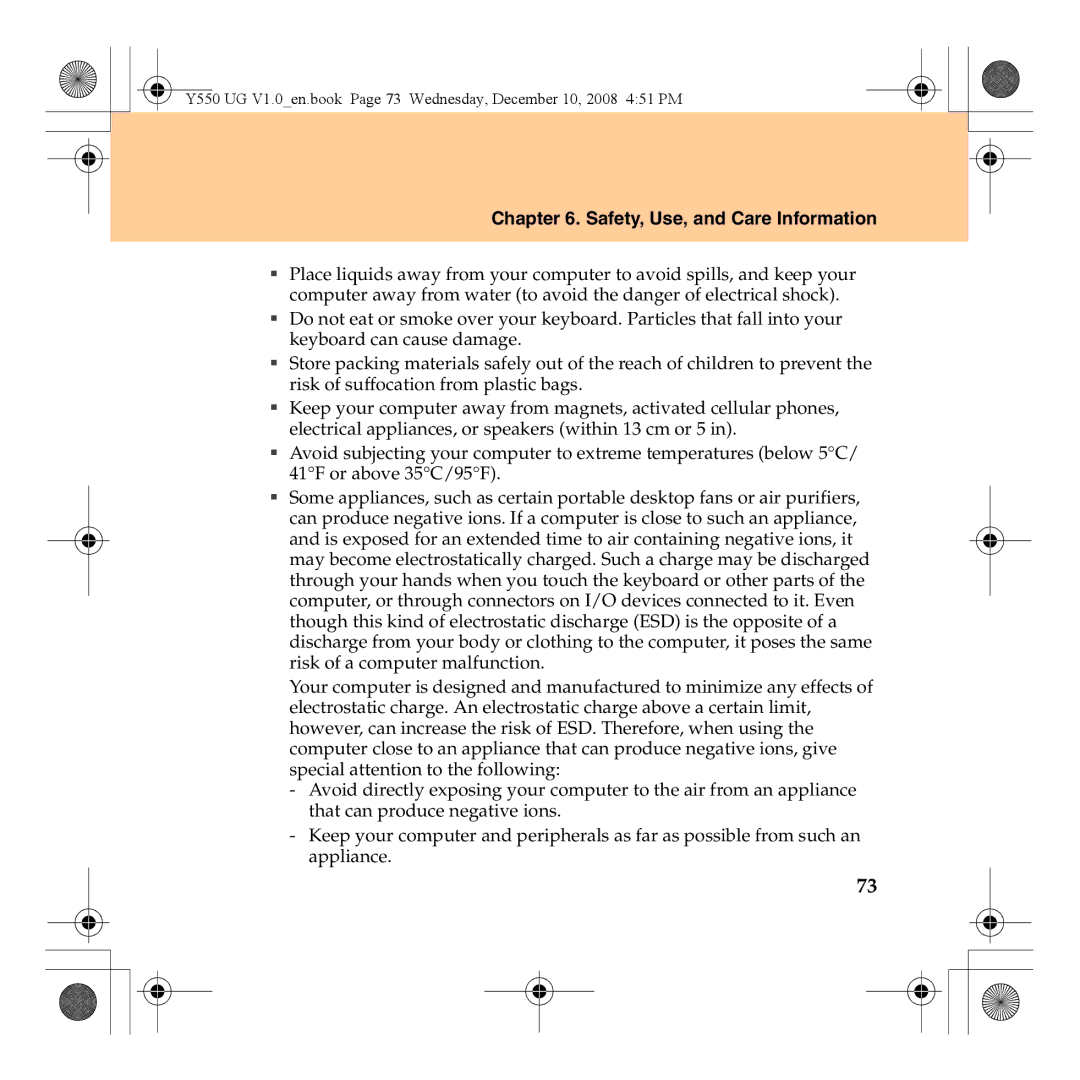 Lenovo Y550 manual Safety, Use, and Care Information 