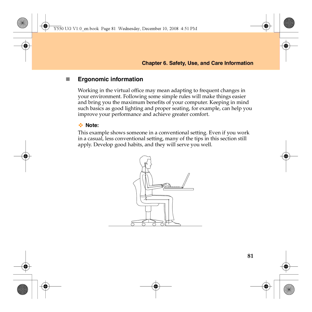 Lenovo Y550 manual „ Ergonomic information 