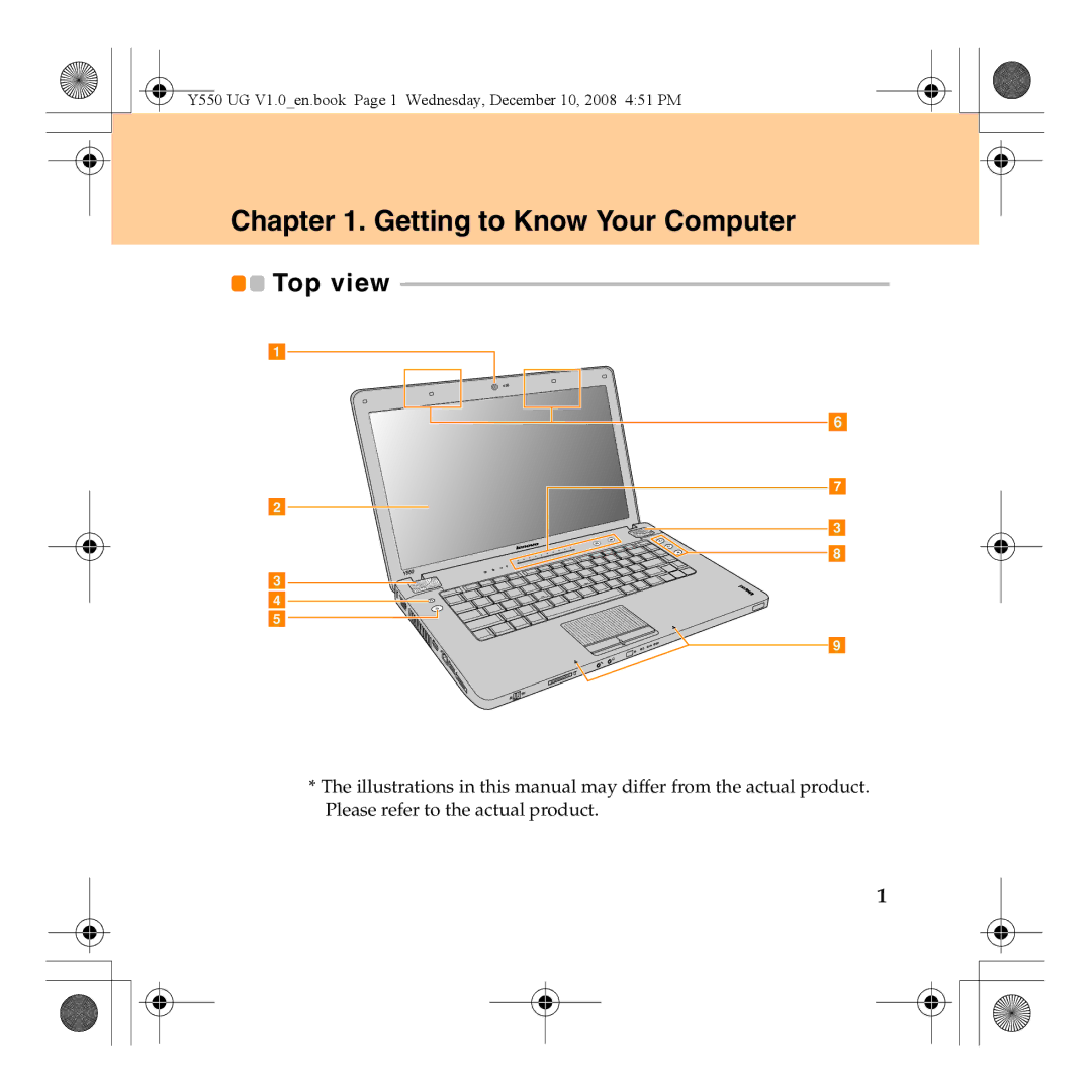 Lenovo Y550 manual Getting to Know Your Computer, Top view 