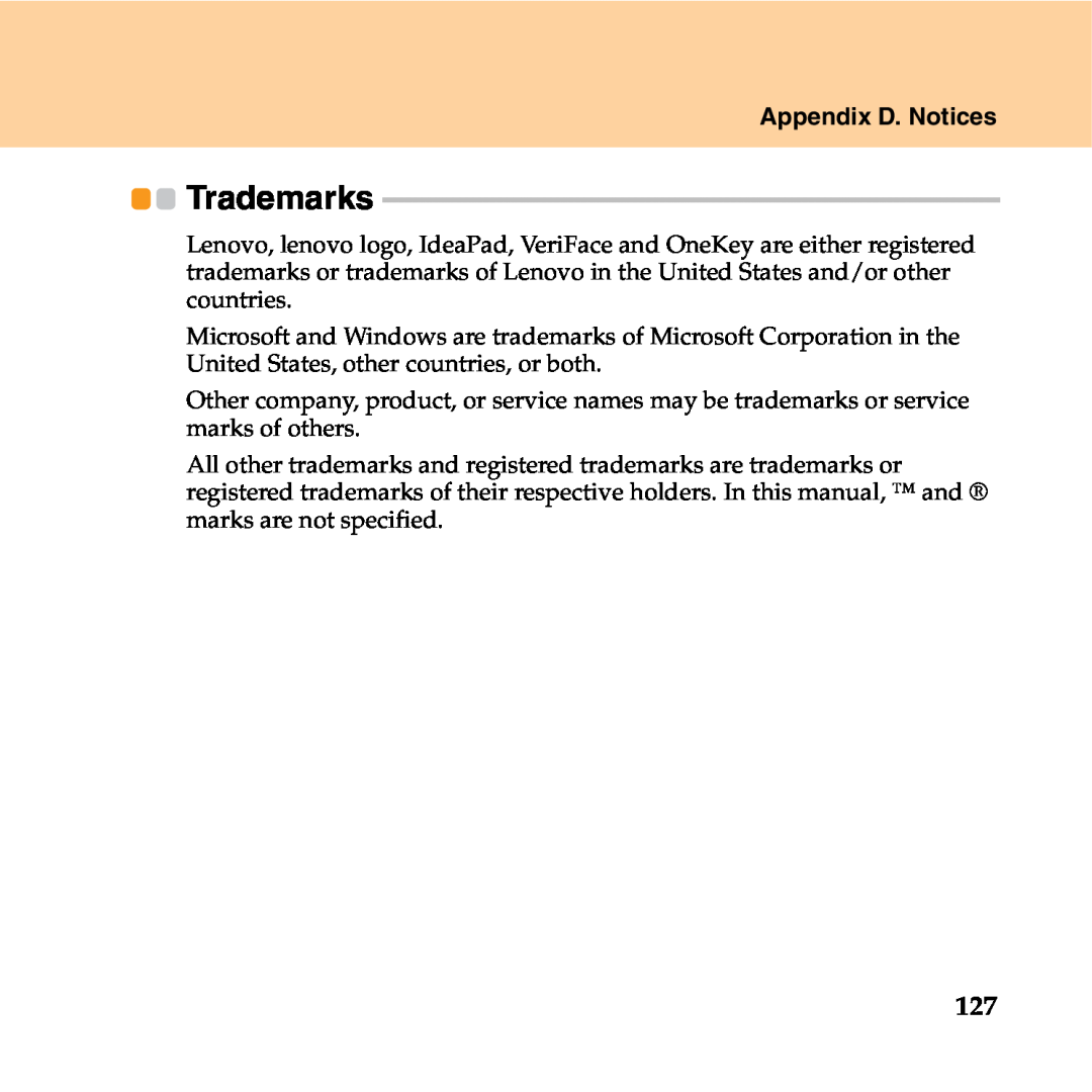 Lenovo Y550P manual Appendix D. Notices, Trademarks 