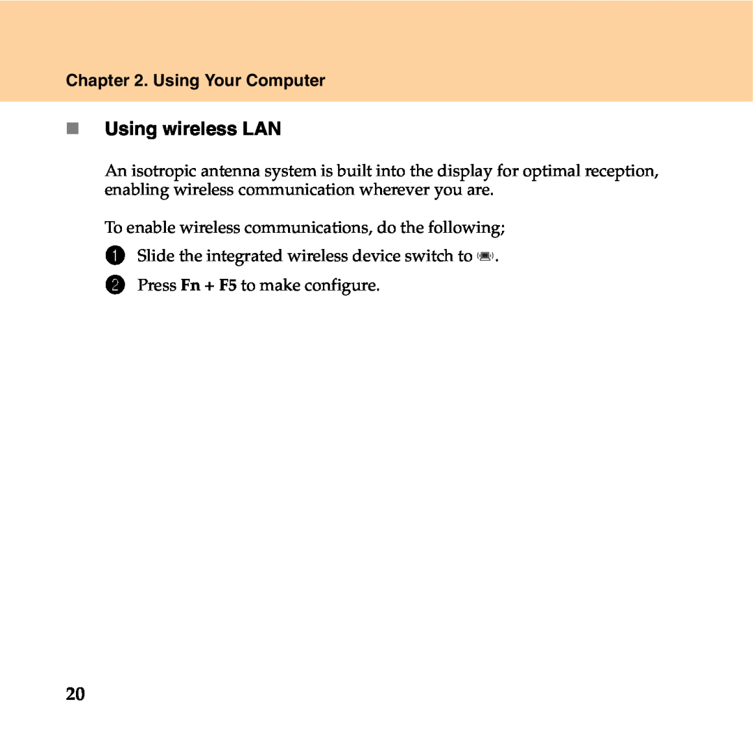 Lenovo Y550P manual „ Using wireless LAN, Using Your Computer 