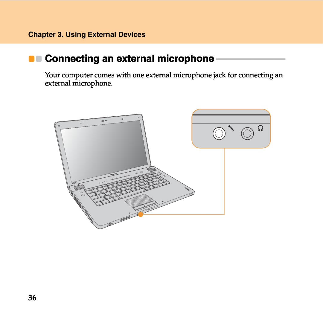 Lenovo Y550P manual Connecting an external microphone, Using External Devices 