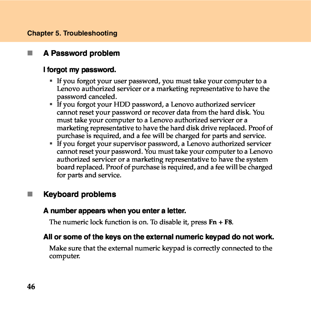 Lenovo Y550P manual „ A Password problem, „ Keyboard problems, Troubleshooting, I forgot my password 
