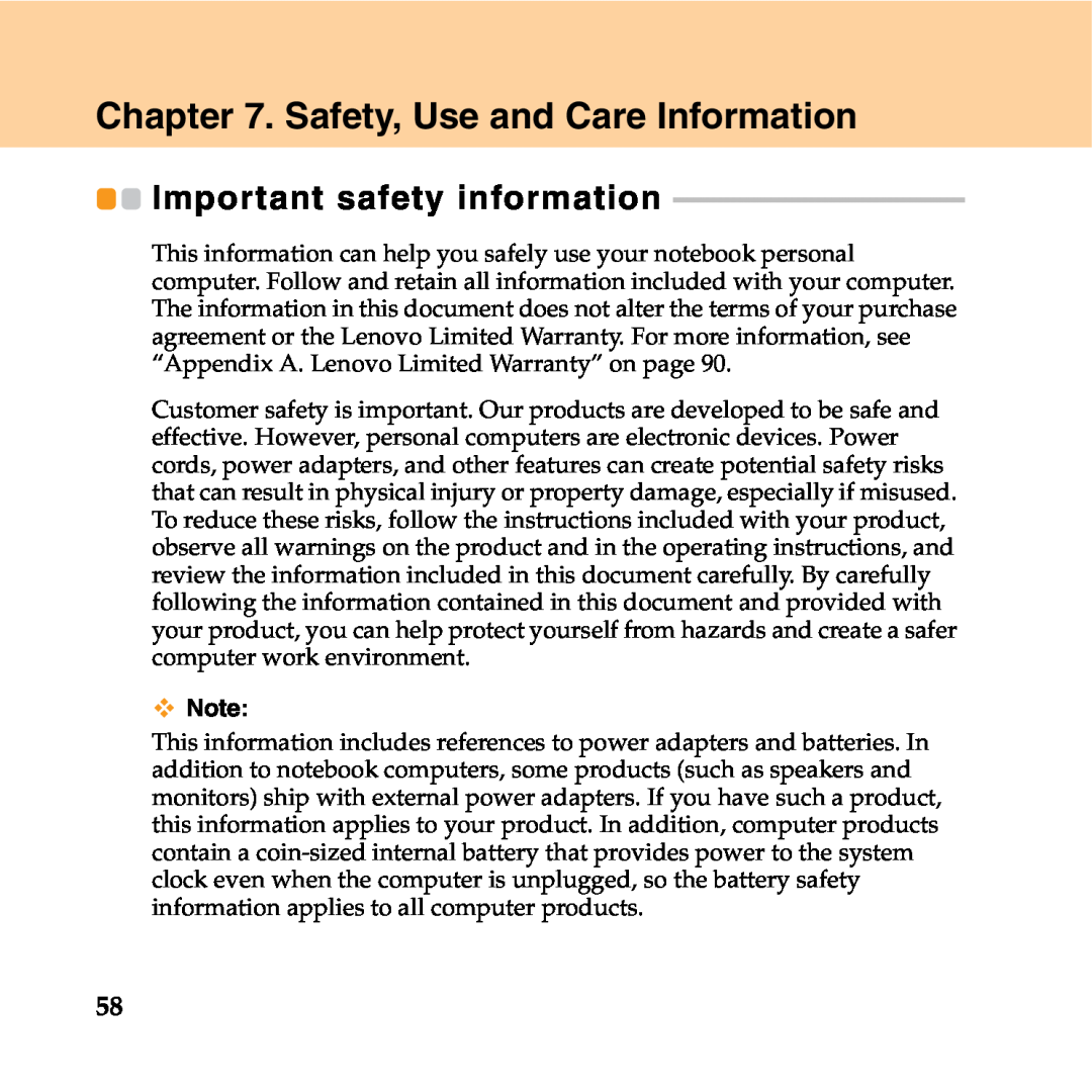 Lenovo Y550P manual Safety, Use and Care Information, Important safety information 