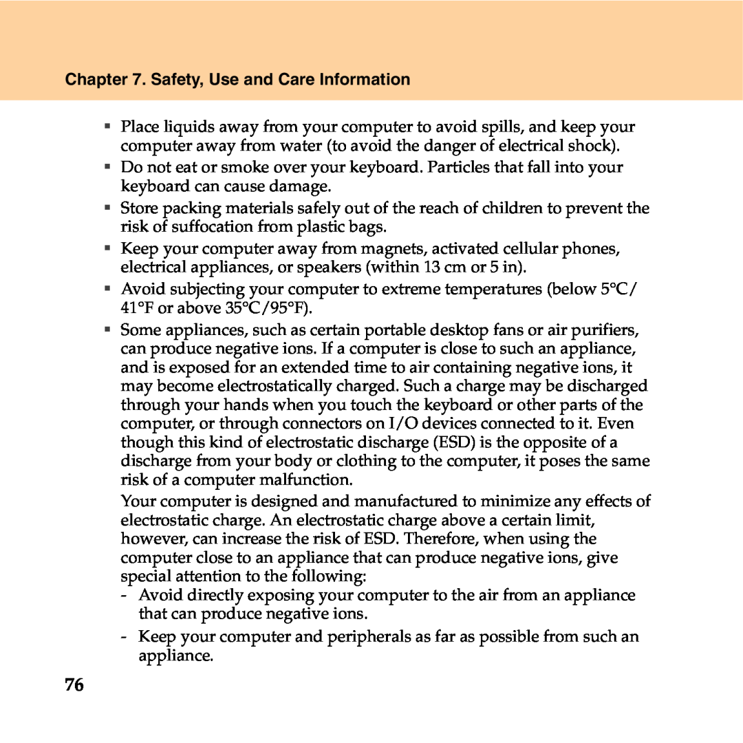 Lenovo Y550P manual Safety, Use and Care Information 