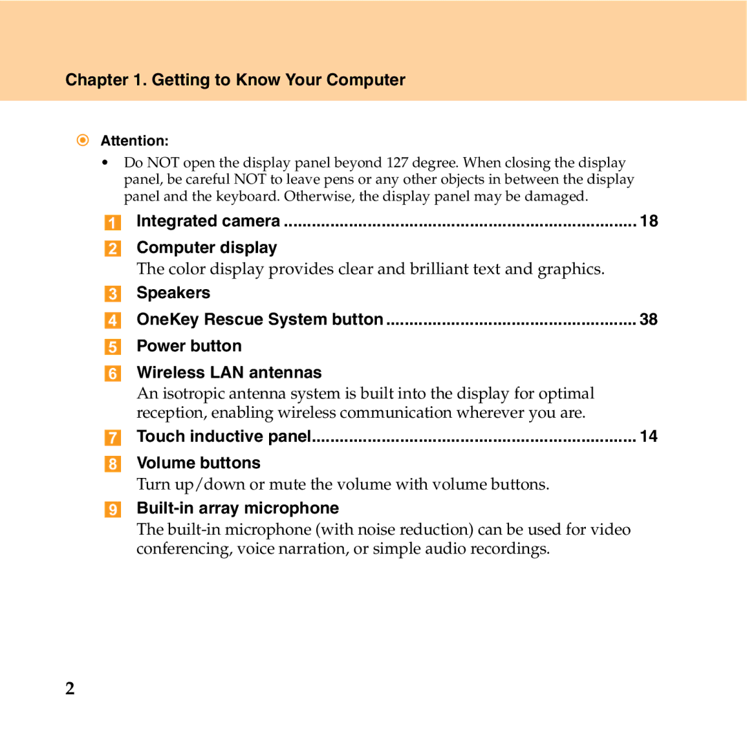 Lenovo Y550P Getting to Know Your Computer, Computer display, Speakers, Power button Wireless LAN antennas, Volume buttons 