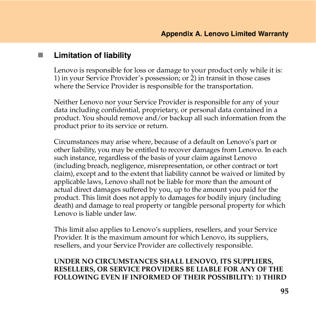 Lenovo Y550P manual „ Limitation of liability 