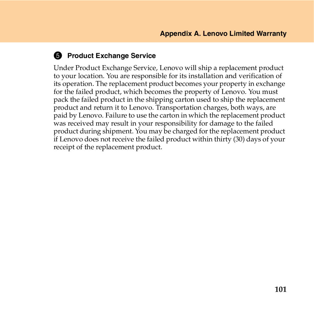 Lenovo Y550P manual 101, Appendix A. Lenovo Limited Warranty Product Exchange Service 