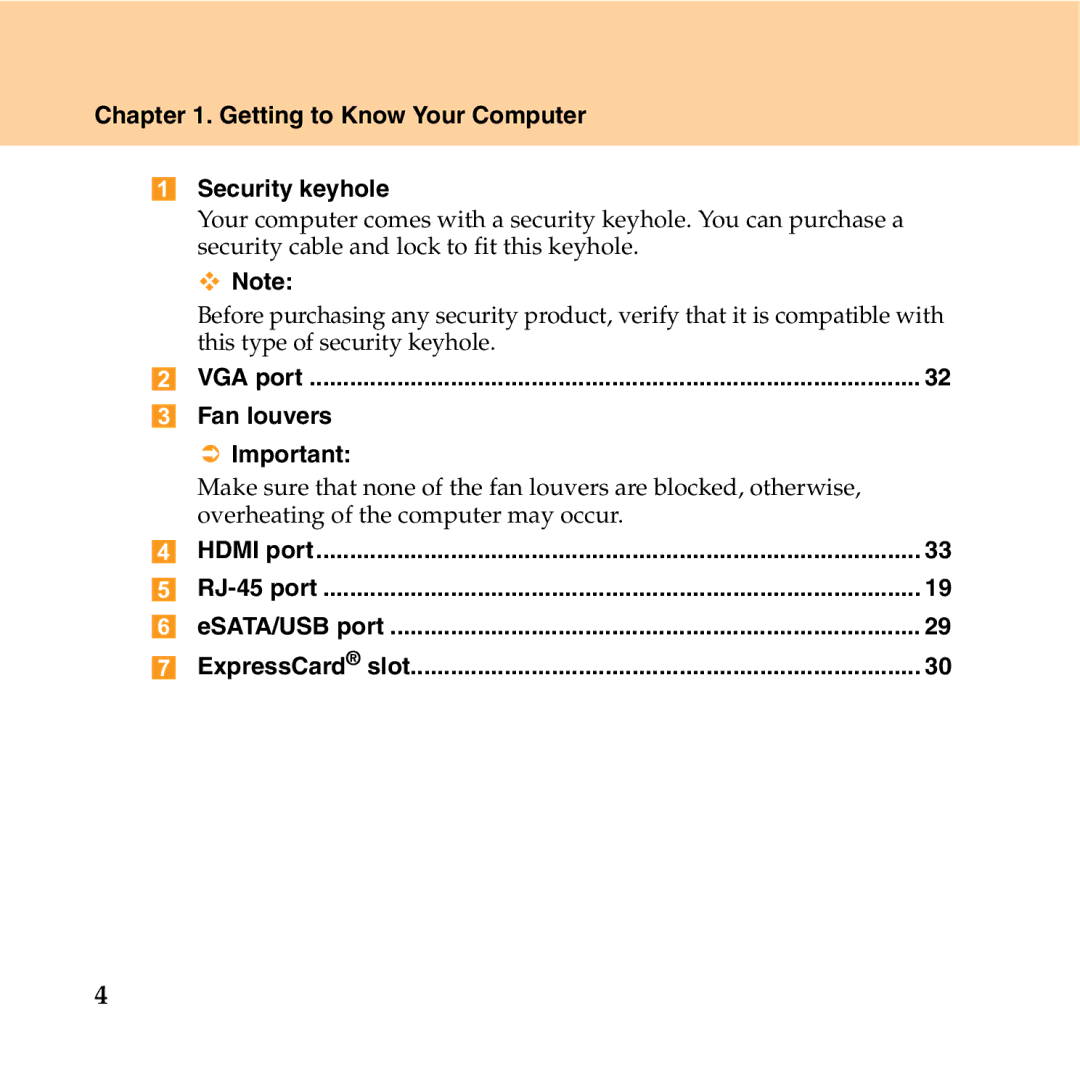 Lenovo Y550P manual Getting to Know Your Computer Security keyhole, Fan louvers 