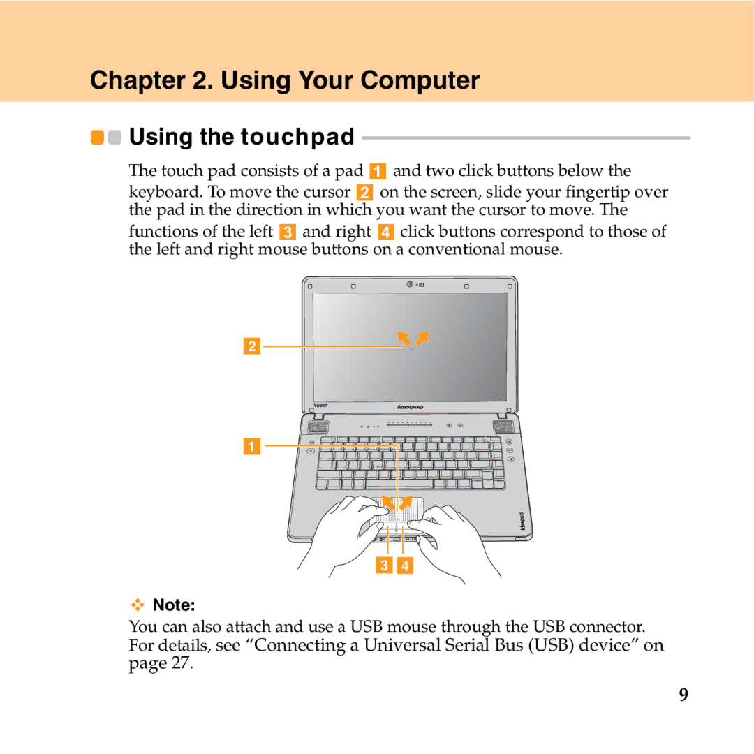 Lenovo Y550P manual Using Your Computer, Using the touchpad 