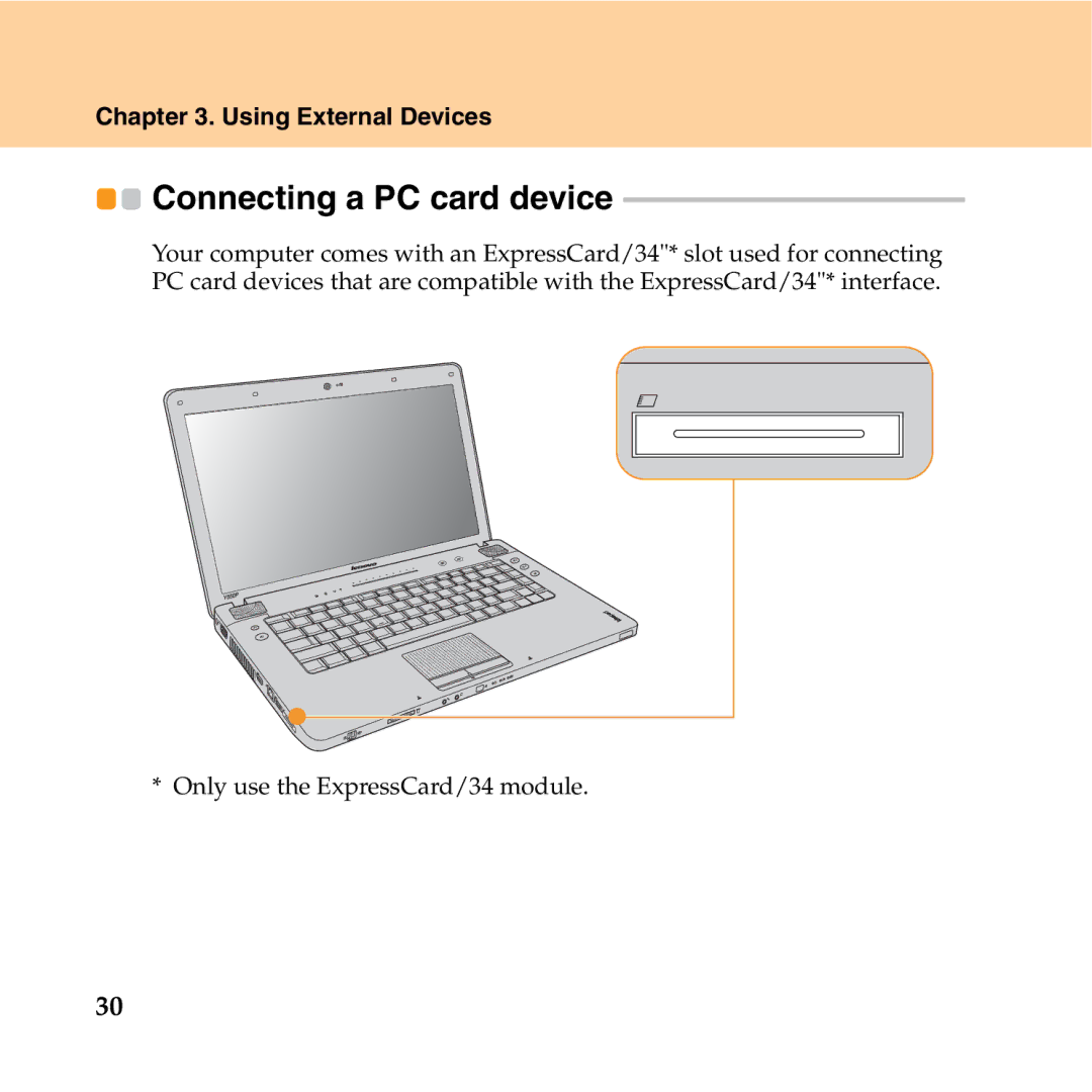 Lenovo Y550P manual Connecting a PC card device 