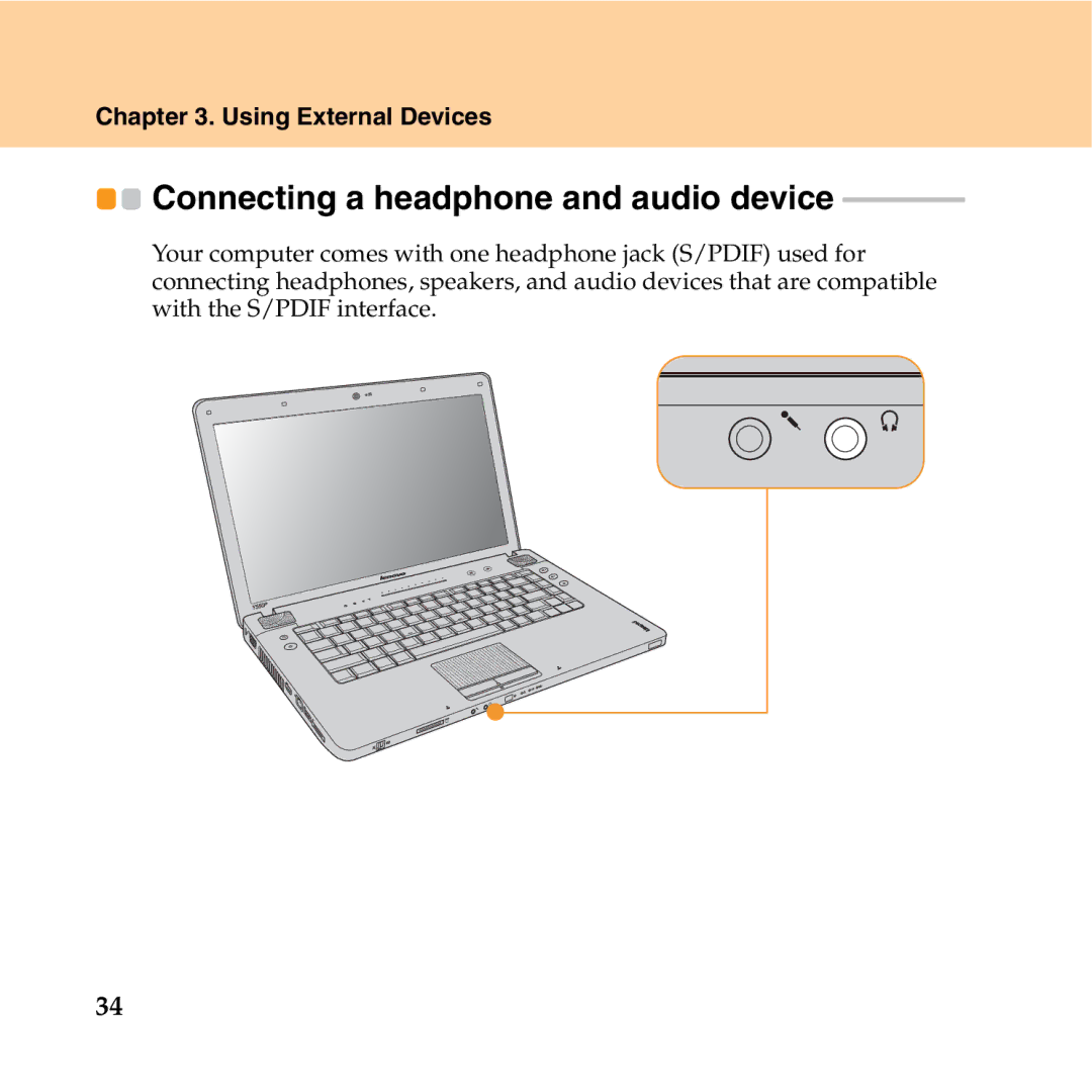 Lenovo Y550P manual Connecting a headphone and audio device 