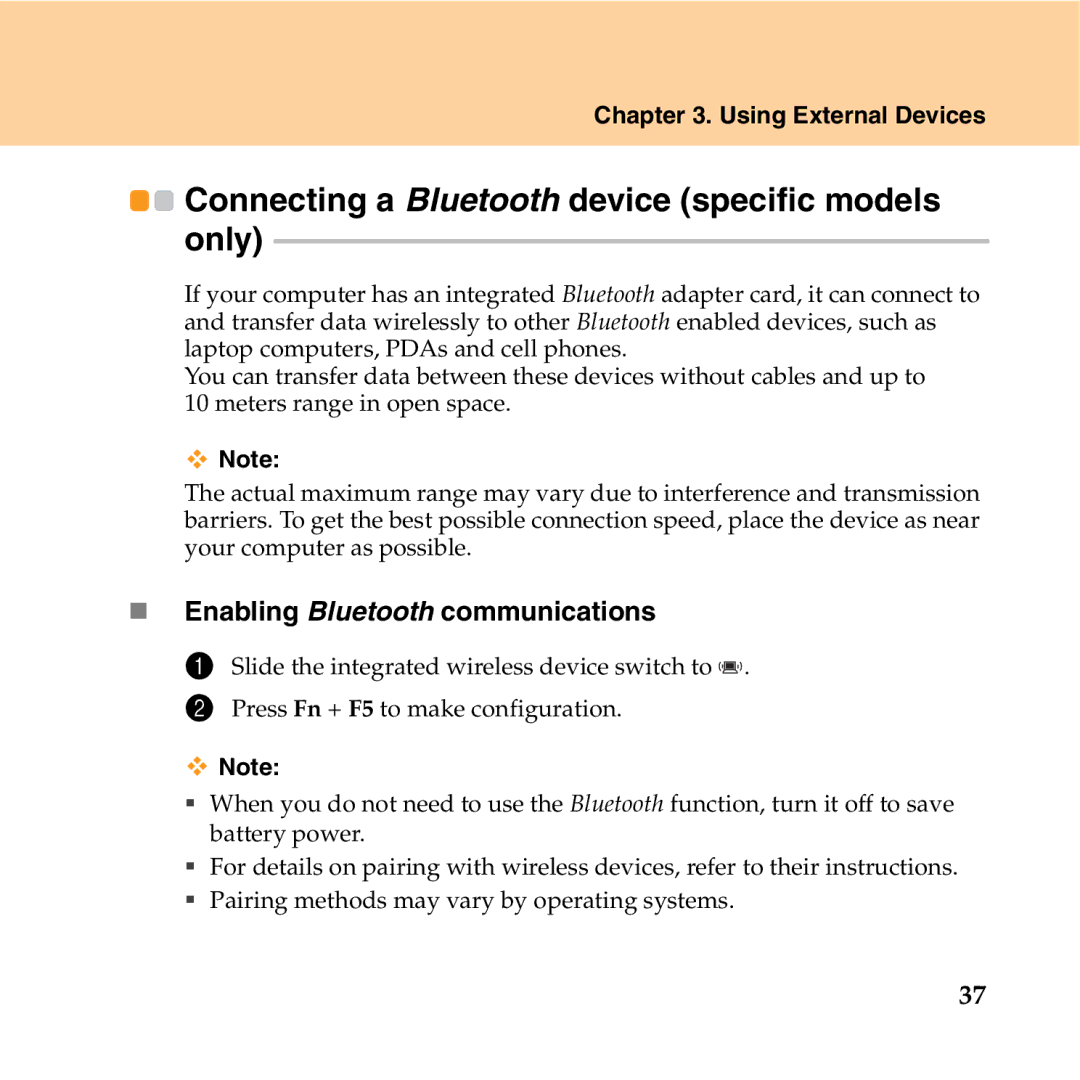 Lenovo Y550P manual „ Enabling Bluetooth communications 