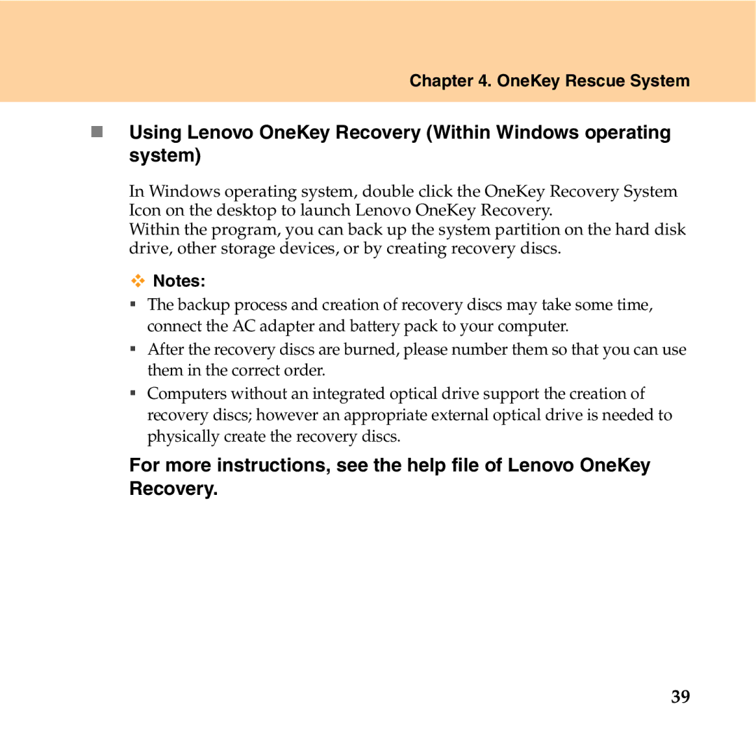 Lenovo Y550P manual OneKey Rescue System 