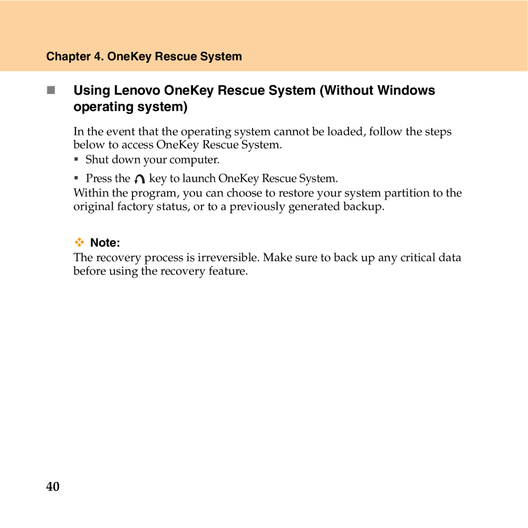 Lenovo Y550P manual OneKey Rescue System 