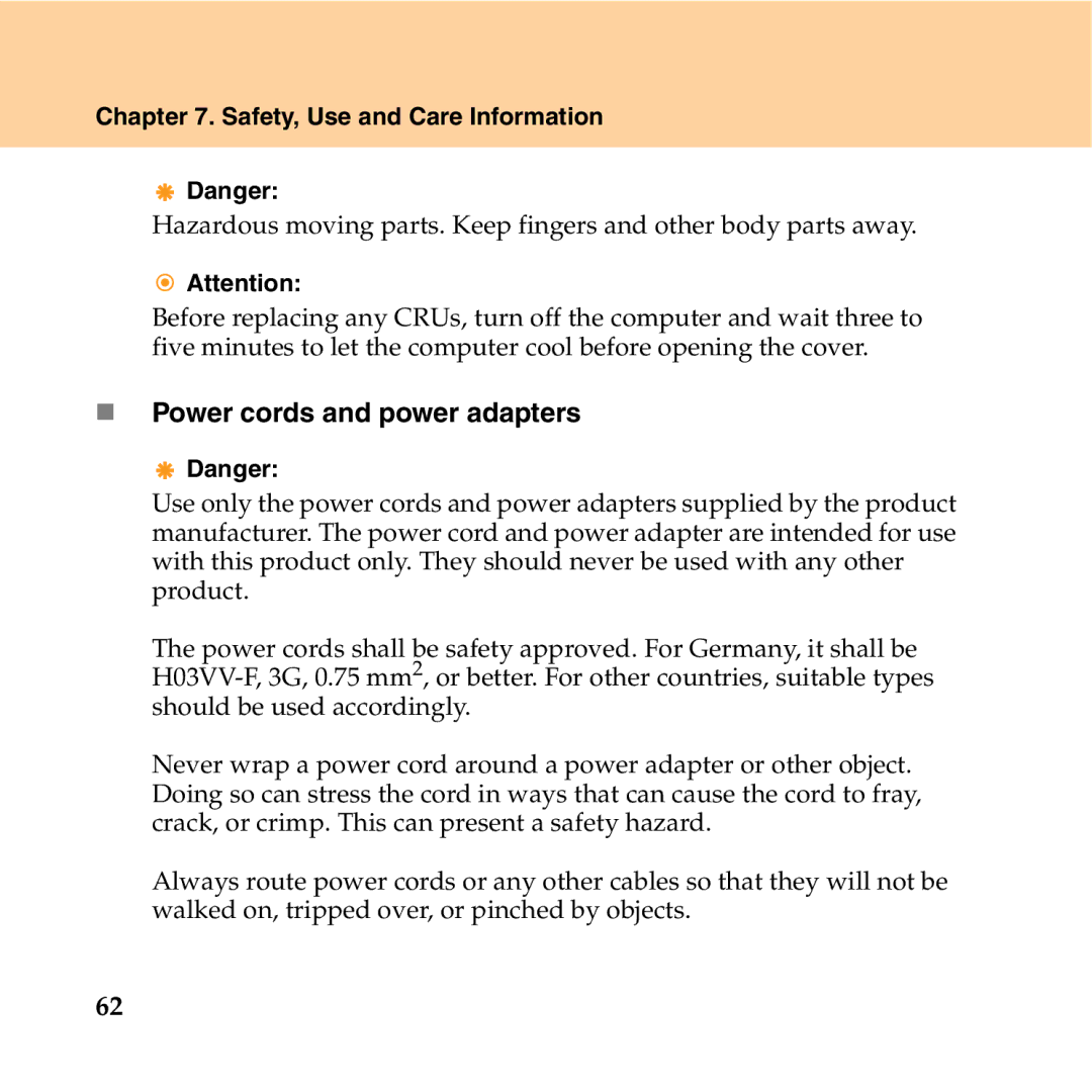 Lenovo Y550P manual „ Power cords and power adapters 