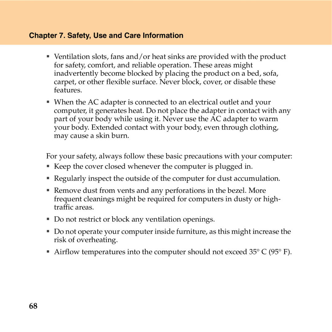 Lenovo Y550P manual Safety, Use and Care Information 