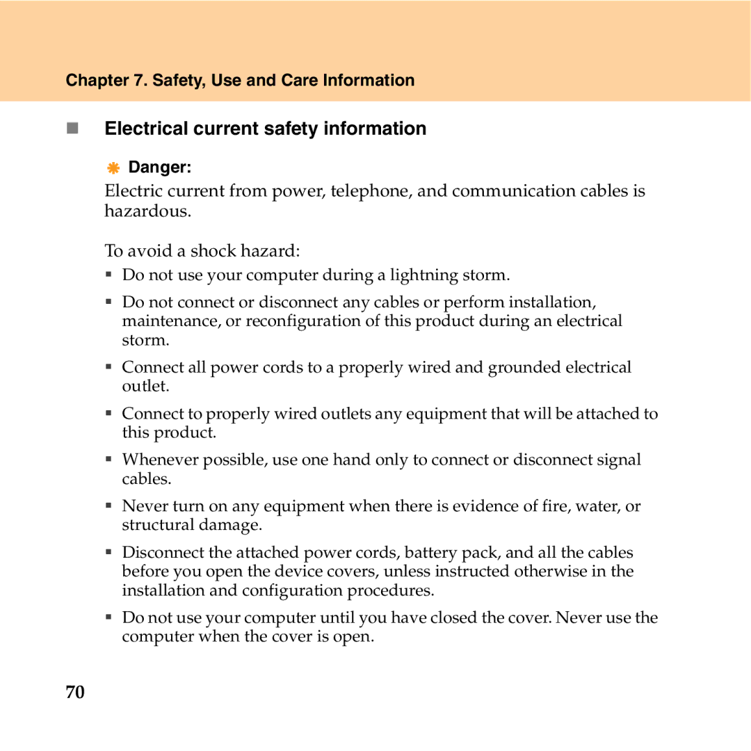 Lenovo Y550P manual „ Electrical current safety information 