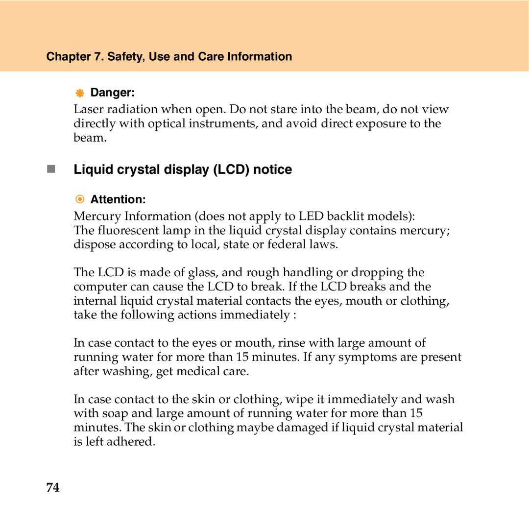 Lenovo Y550P manual „ Liquid crystal display LCD notice 