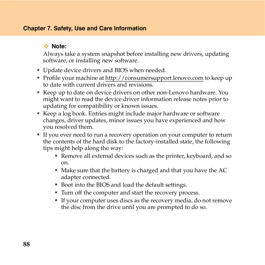 Lenovo Y550P manual Safety, Use and Care Information 