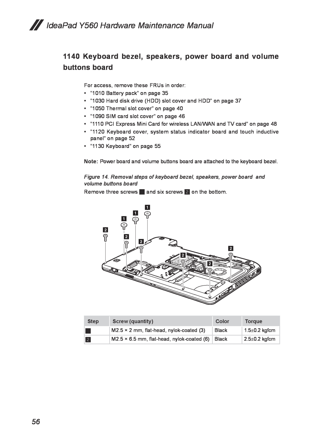 Lenovo manual Keyboard bezel, speakers, power board and volume buttons board, IdeaPad Y560 Hardware Maintenance Manual 
