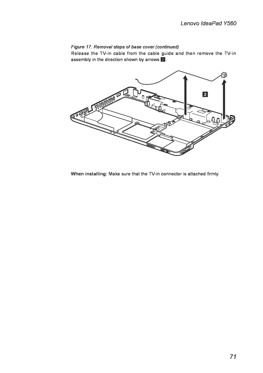Lenovo manual Removal steps of base cover continued, Lenovo IdeaPad Y560 